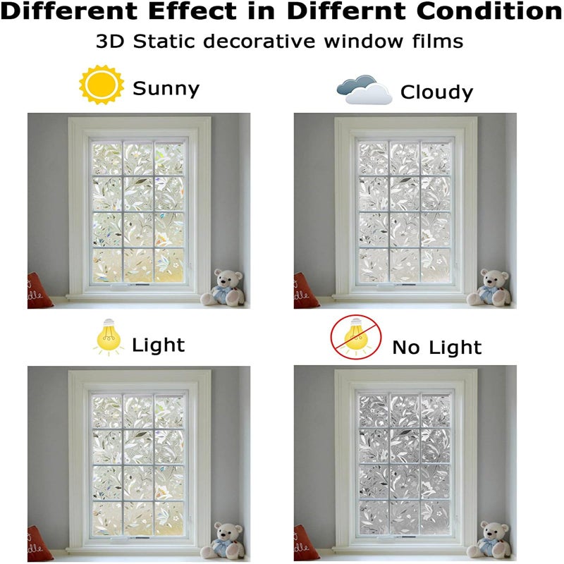 LEMON CLOUD Window Film, Decorative Window Privacy Film, 3D Stained Glass Window Sticker,Anti-UV Sun Blocker Heat Control for Home(Rainbow Tulip Design,23.6 x 157.4 inches) - Image 5